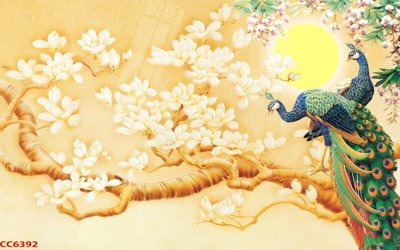 Tải file gốc in lụa File gốc tranh chim công CC6392 siêu nét