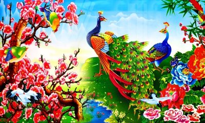 File in trần File gốc tranh chim công CC6398 (file gốc) hoa văn 3D