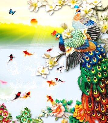 File in ấn File gốc tranh chim công CC6402 (bản gốc) chất lượng cao