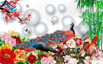 File gốc File gốc tranh chim công CC6409 (trang trí) phòng làm việc