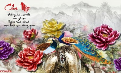 Download file File gốc tranh chim công CC6428 (gốc) in mica bàn thờ