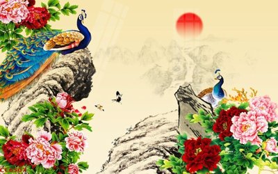 File gốc File gốc tranh chim công CC6507 (in tráng gương) nghệ thuật