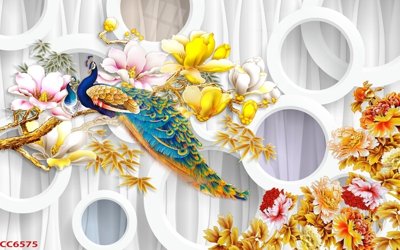 File in mica File gốc tranh chim công CC6575 (ảnh gốc) đẹp