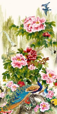 File in lụa File gốc tranh chim công CC6592 (chất lượng cao) File gốc tranh chim công CC6592