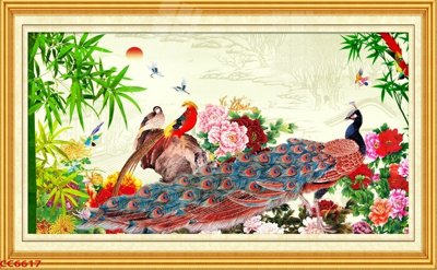 File tranh File gốc tranh chim công CC6617 (bản gốc) in lụa 3D