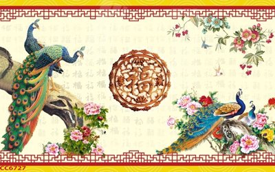 File in trần File gốc tranh chim công CC6727 (bản gốc) hoa văn