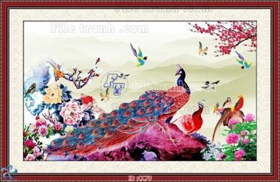 Download file gốc File gốc tranh chim công CC70 (in lụa) nghệ thuật