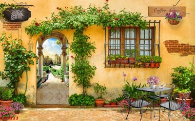 Download file File tranh dán tường cà phê nhà hàng CF9433 (gốc) in mica đèn LED