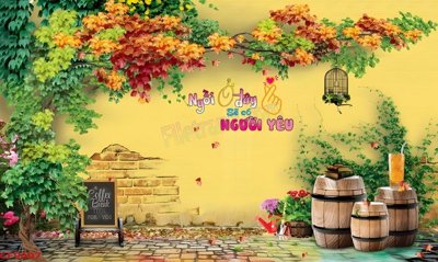 File gốc File tranh dán tường cà phê nhà hàng CF9607 (in ấn) màu sắc trung thực