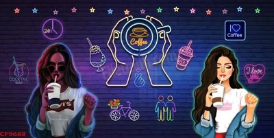 File gốc File tranh dán tường cà phê nhà hàng CF9688 (in mica) làm bảng hiệu