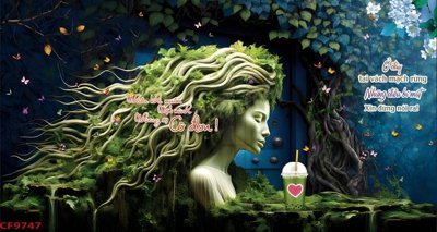 File gốc File tranh dán tường cà phê nhà hàng CF9747 (in 3D) cho trang trí