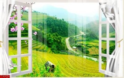 Download file gốc File tranh gốc cửa sổ 3D CS2312 (in lụa) hoa lá