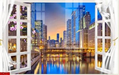 File tranh File tranh gốc cửa sổ 3D CS2446 (bản gốc) in lụa dán tường