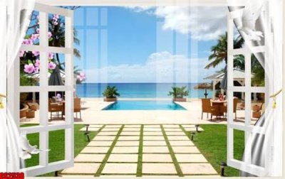 File in trần File tranh gốc cửa sổ 3D CS2538 (bản gốc) đại dương