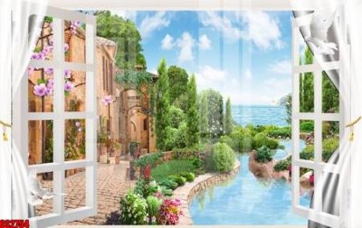 File in lụa File tranh gốc cửa sổ 3D CS2754 (phong cảnh) File tranh gốc cửa sổ 3D CS2754