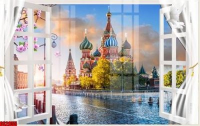 File in trần File tranh gốc cửa sổ 3D CS2855 (bản gốc) mây trời