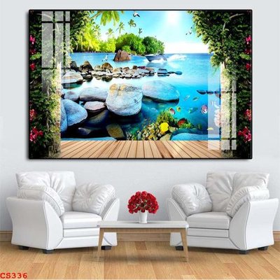 File tranh File gốc cửa sổ 3D CS336 (bản gốc) in lụa dán tường
