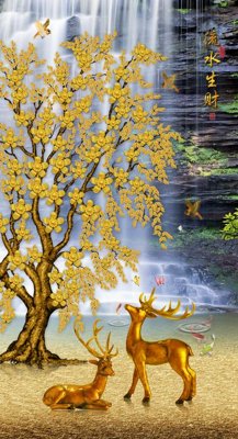 File tranh gốc in trần nhà File tranh cây tiền tài lộc CT1564 3D