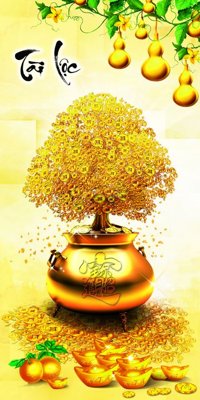 File in trần File tranh cây tiền tài lộc CT1645 (bản gốc) mây trời