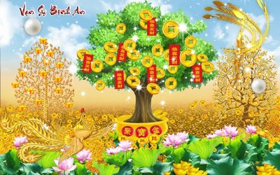 File PSD File tranh cây tiền tài lộc CT1718 (gốc) cho in quảng cáo