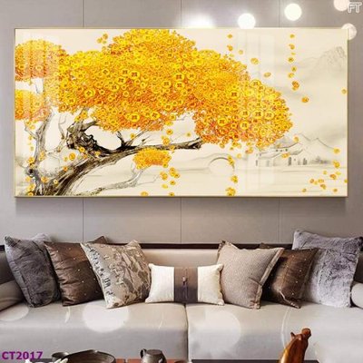 File gốc in ấn File tranh cây tiền tài lộc hoa đào tết CT2017 chất lượng vượt trội