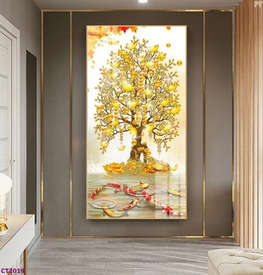 Tải file File tranh cây tiền tài lộc hoa đào tết CT2019 (PSD) cho in tranh kính
