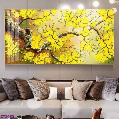 Download file gốc File tranh cây tiền tài lộc hoa đào tết CT2053 (in lụa) cao cấp