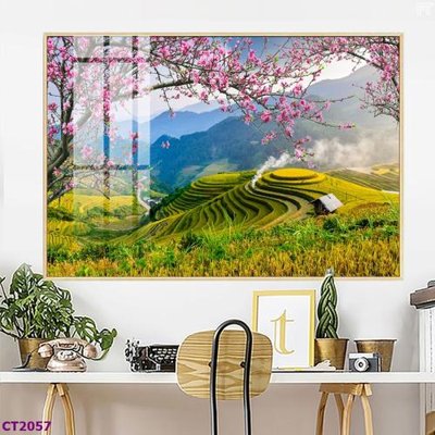 Tải file File tranh cây tiền tài lộc hoa đào tết CT2057 (ảnh gốc) in tráng gương