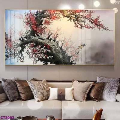 File PSD File tranh cây tiền tài lộc hoa đào tết CT2063 (bản gốc) dễ dàng edit