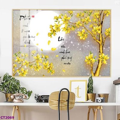 Tải file File tranh cây tiền tài lộc hoa đào tết CT2069 (gốc) in trên mọi chất liệu