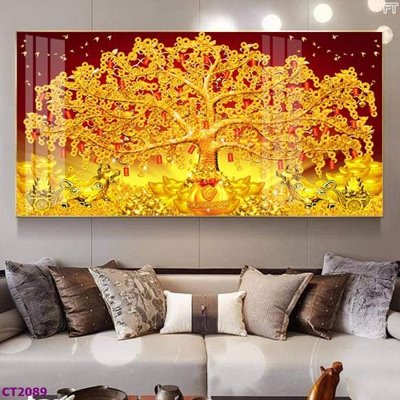 Tải file File tranh cây tiền tài lộc hoa đào tết CT2089 (gốc) làm tranh trang trí