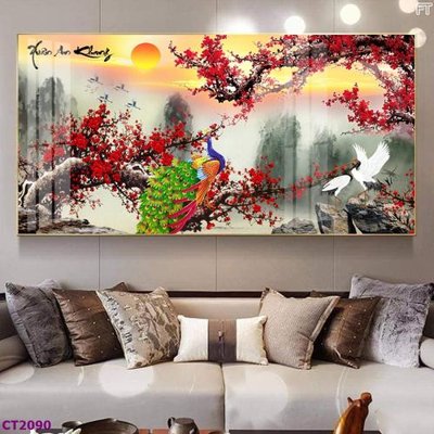 File tranh gốc File tranh cây tiền tài lộc hoa đào tết CT2090 (bản quyền) Filetranh.com