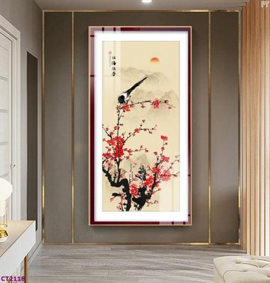 Tải file File tranh cây tiền tài lộc hoa đào tết CT2118 (gốc) làm file in ấn