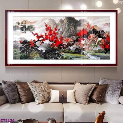 File ảnh File tranh cây tiền tài lộc hoa đào tết CT2126 (gốc) in biển hiệu