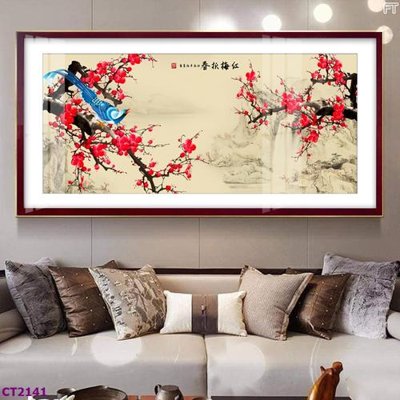 File PSD in ấn File tranh cây tiền tài lộc hoa đào tết CT2141 (chất lượng cao)