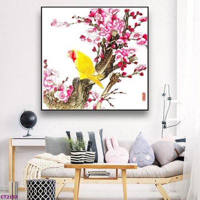 File in trần File tranh cây tiền tài lộc hoa đào tết CT2153 (bản gốc 3D) sống động