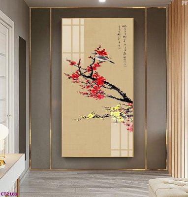 File ảnh File tranh cây tiền tài lộc hoa đào tết CT2161 (gốc) in decal dán tường