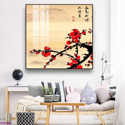 File tranh File tranh cây tiền tài lộc hoa đào tết CT2162 (bản gốc) treo quán cafe