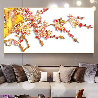 File tranh File tranh cây tiền tài lộc hoa đào tết CT2168 (gốc) chủ đề thành phố