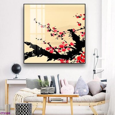 File tranh gốc in trần nhà File tranh cây tiền tài lộc hoa đào tết CT2169 3D