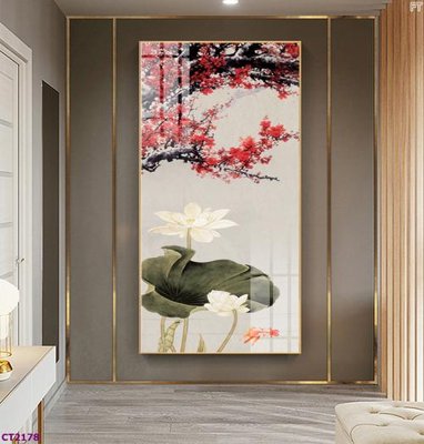 File tranh File tranh cây tiền tài lộc hoa đào tết CT2178 (bản gốc) trang trí văn phòng