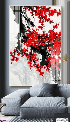 File gốc File tranh cây tiền tài lộc hoa đào tết CT2182 (in mica) cắt laser