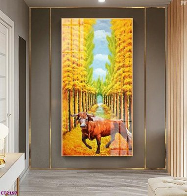 Tải file File tranh cây tiền tài lộc hoa đào tết CT2197 (gốc) in tranh tráng gương