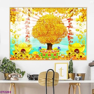 File gốc File tranh cây tiền tài lộc hoa đào tết CT2203 (PSD/TIFF) độ phân giải cao