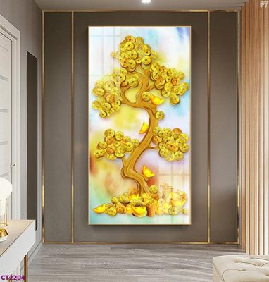 Tải file File tranh cây tiền tài lộc hoa đào tết CT2204 (PSD) cho in tranh kính