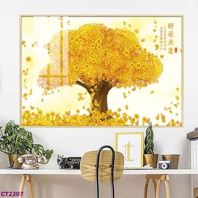 File gốc File tranh cây tiền tài lộc hoa đào tết CT2207 (phong cách) cổ điển