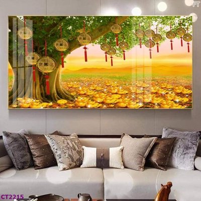 File ảnh File tranh cây tiền tài lộc hoa đào tết CT2215 (gốc) in quảng cáo ngoài trời