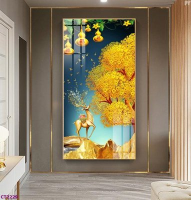 File ảnh File tranh cây tiền tài lộc hoa đào tết CT2229 (gốc) in biển hiệu