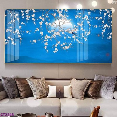 File in lụa File tranh cây tiền tài lộc hoa đào tết CT2243 (chất lượng cao) File tranh cây tiền tài lộc hoa đào tết CT2243