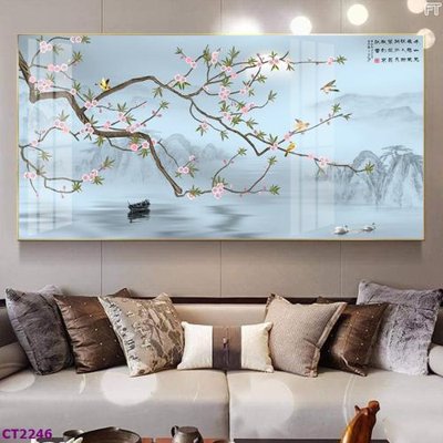 File PSD File tranh cây tiền tài lộc hoa đào tết CT2246 (gốc) nhiều lớp (multi-layer)